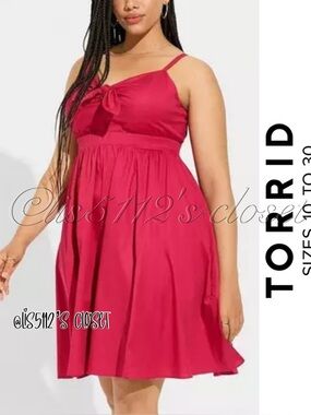 Torrid Cherries Jubilee Red Poplin Tie-Front Skater Pinup Swing Dress 3X 22 24